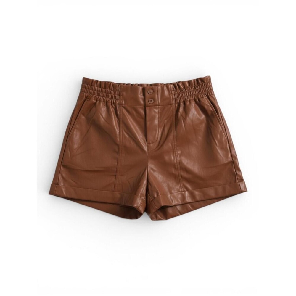 Cupshe Brown High-Waist Faux Leather Shorts L